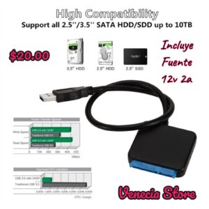 Adaptador para discos SATA laptop/Pc, incluye fuente.