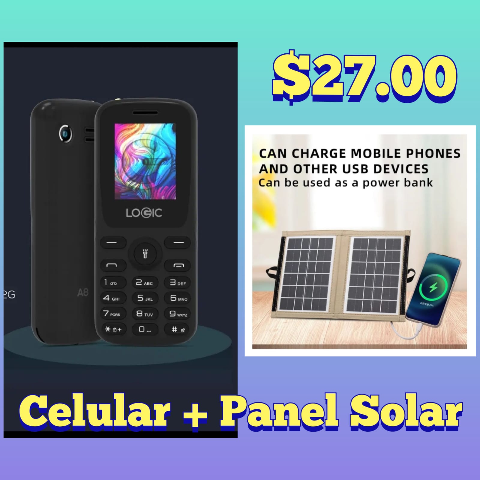 Celular Basico, con panel solar para zona rural