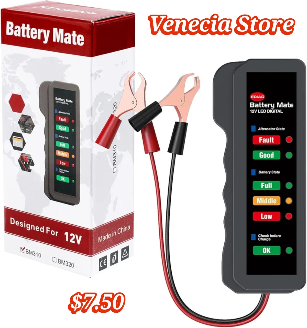 Probador digital de batería y alternador de coche de 12 V