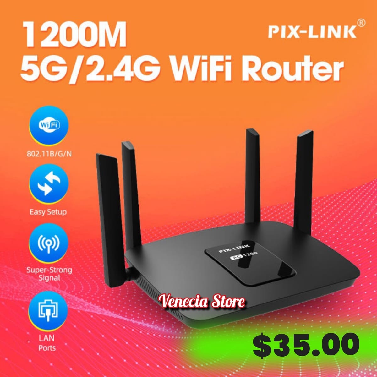 Router WiFi de doble banda PIX-LINK AC1200
